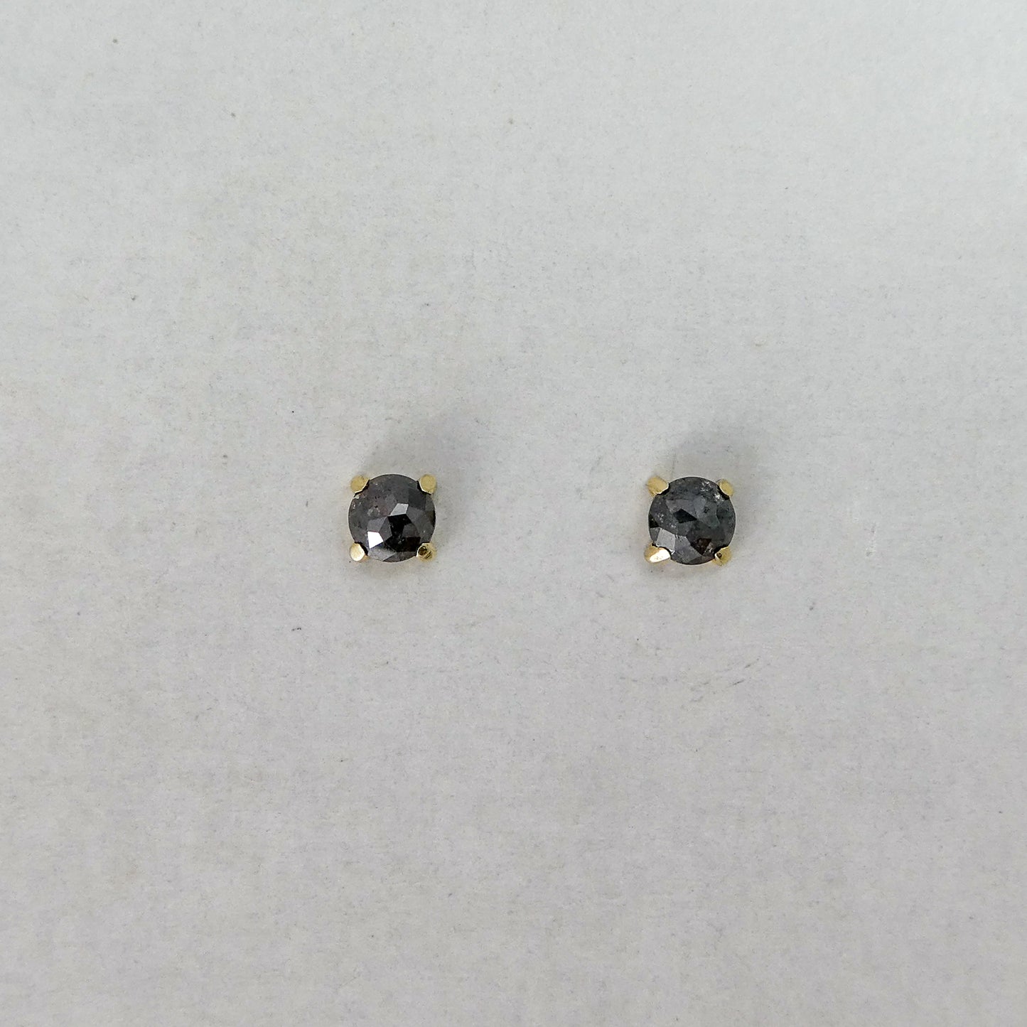 Rose-Cut Black Diamond and 14k Yellow Gold Prong Studs - 4mm rose cut diamond 4-prong stud Earrings | Ready to Ship