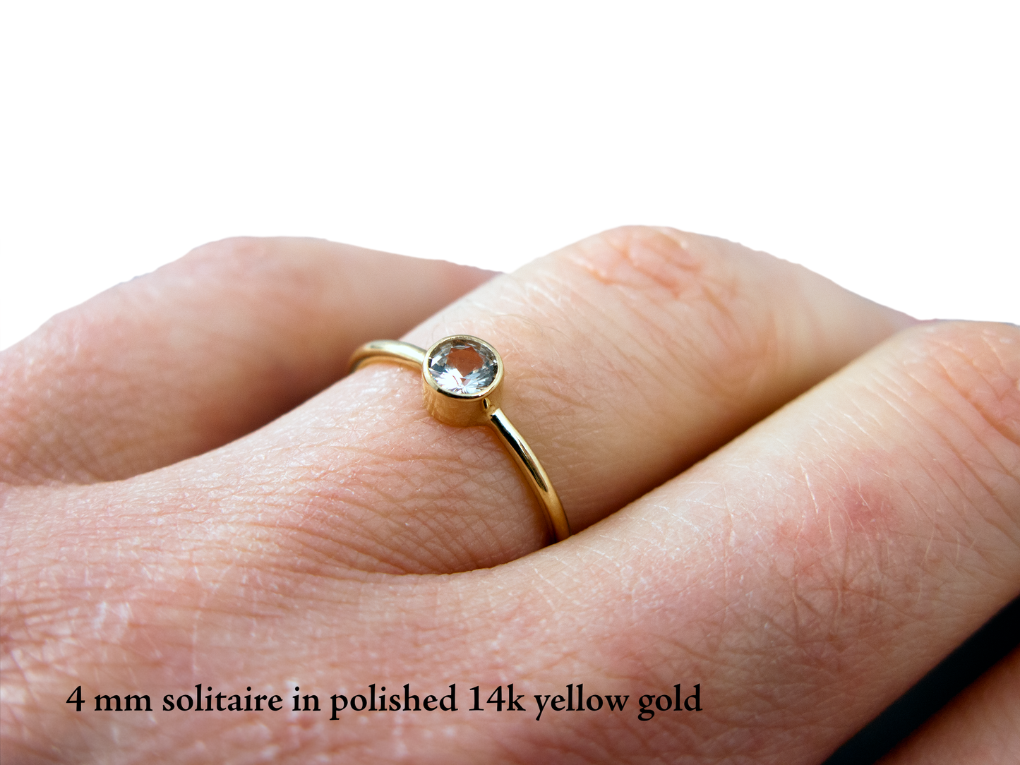 Solitaire Diamond Engagement Ring - 3mm-5mm Reclaimed Diamond in a Straight Bezel and a 1.3mm Round Band in 14k Gold