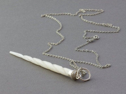 Narwhals Are Unicorns Too | Carved Bone Horn Necklace Wand Pendant in Sterling Silver | Ready to Ship