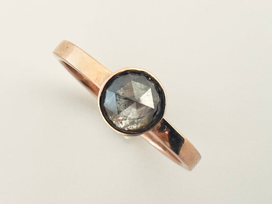 Half Carat Rose Cut Diamond Solitaire Engagement Ring with low tapered bezel in polished 14k rose gold, Ready to ship in size 6