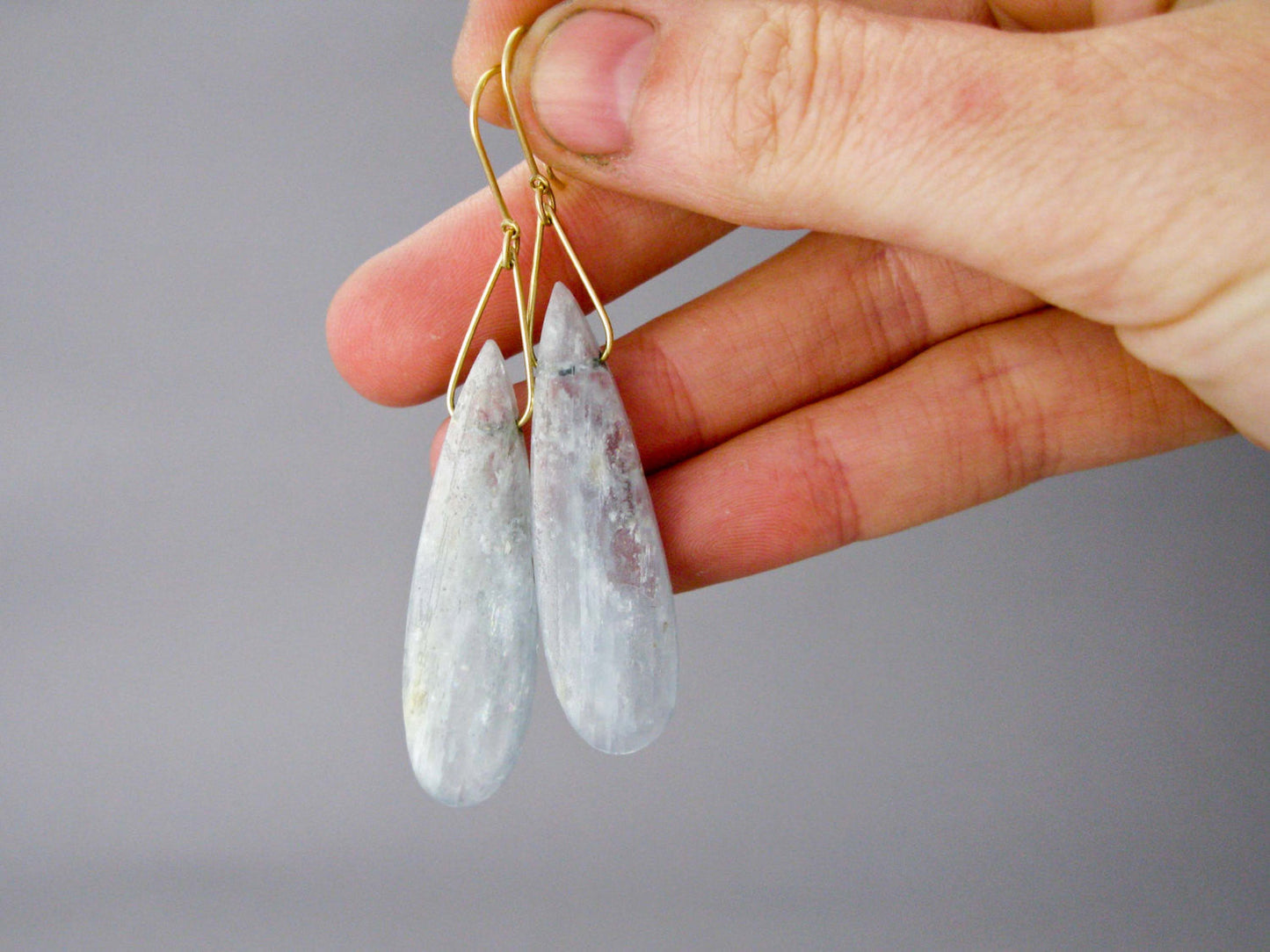 Sky Blue Kyanite Tear Drop 14k Yellow Gold Dangle Earrings