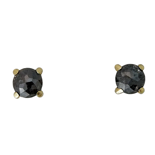 Rose-Cut Black Diamond and 14k Yellow Gold Prong Studs - 4mm rose cut diamond 4-prong stud Earrings | Ready to Ship