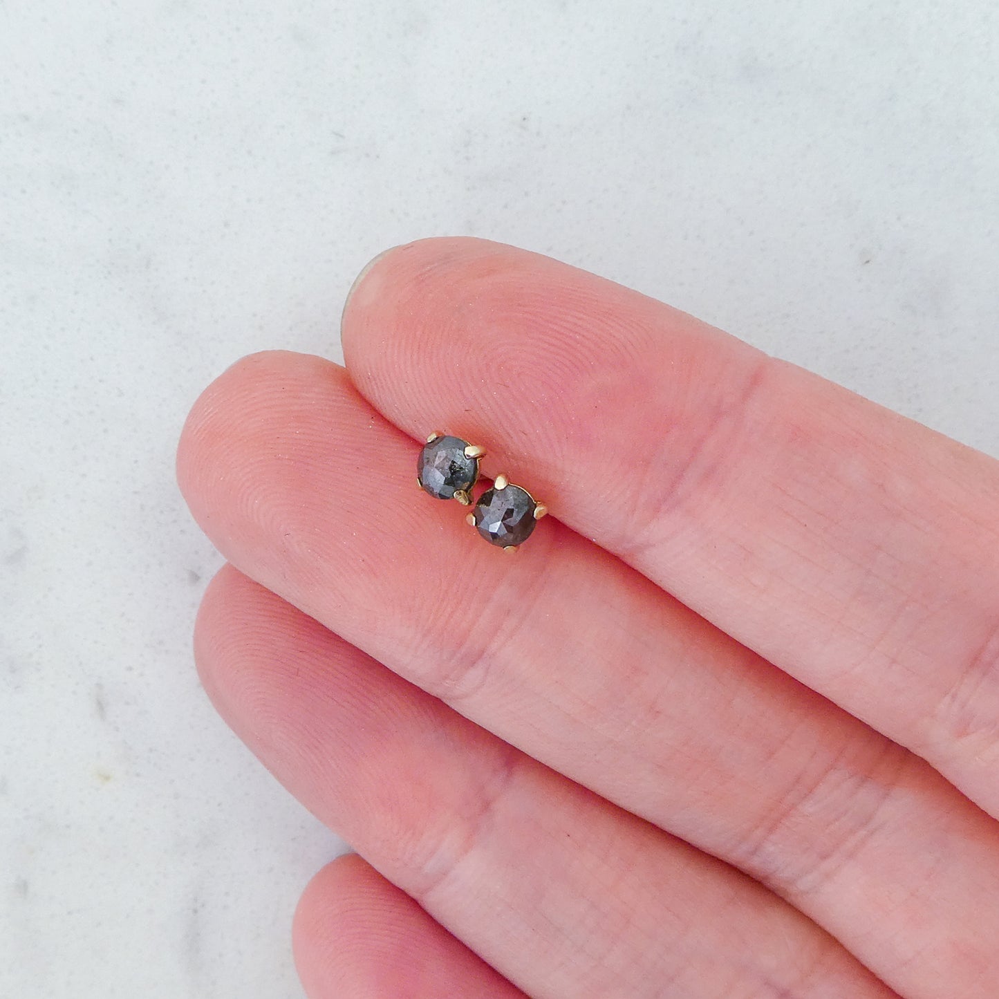 Rose-Cut Black Diamond and 14k Yellow Gold Prong Studs - 4mm rose cut diamond 4-prong stud Earrings | Ready to Ship