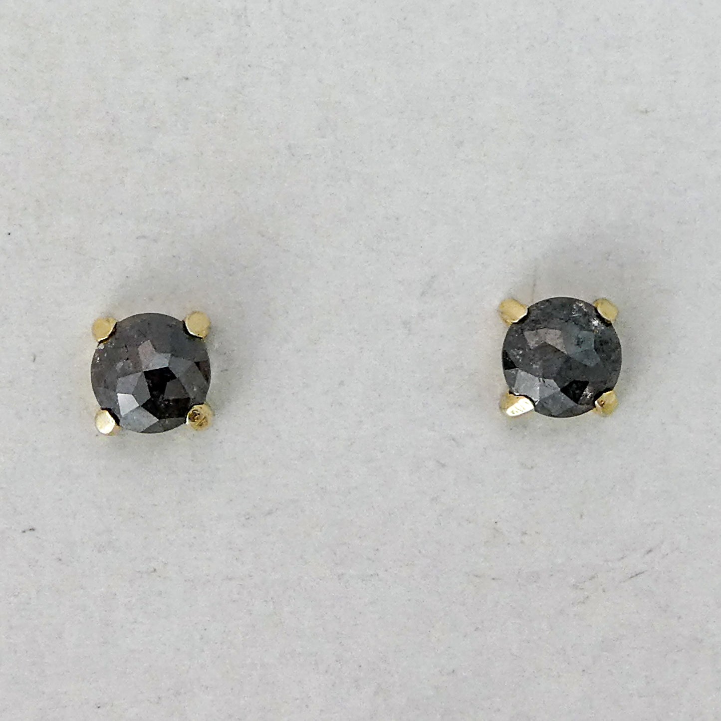 Rose-Cut Black Diamond and 14k Yellow Gold Prong Studs - 4mm rose cut diamond 4-prong stud Earrings | Ready to Ship
