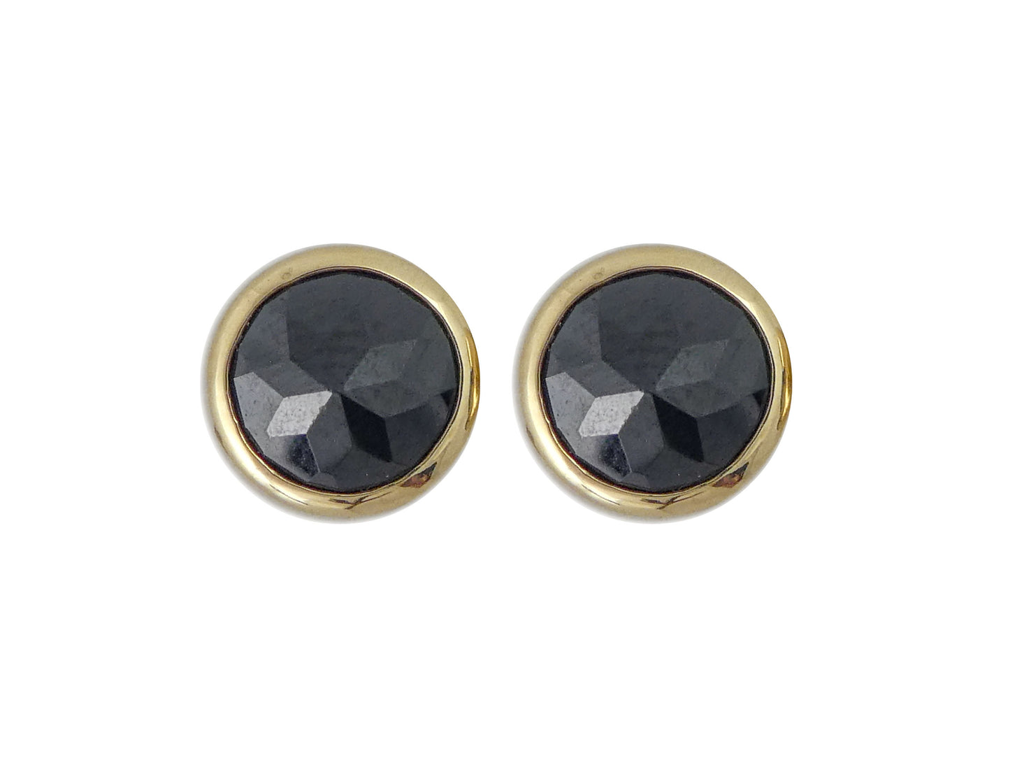Large Black and Gold Spike Earrings - 8mm black spinel and 14k yellow gold round stud earrings | Ready to Ship