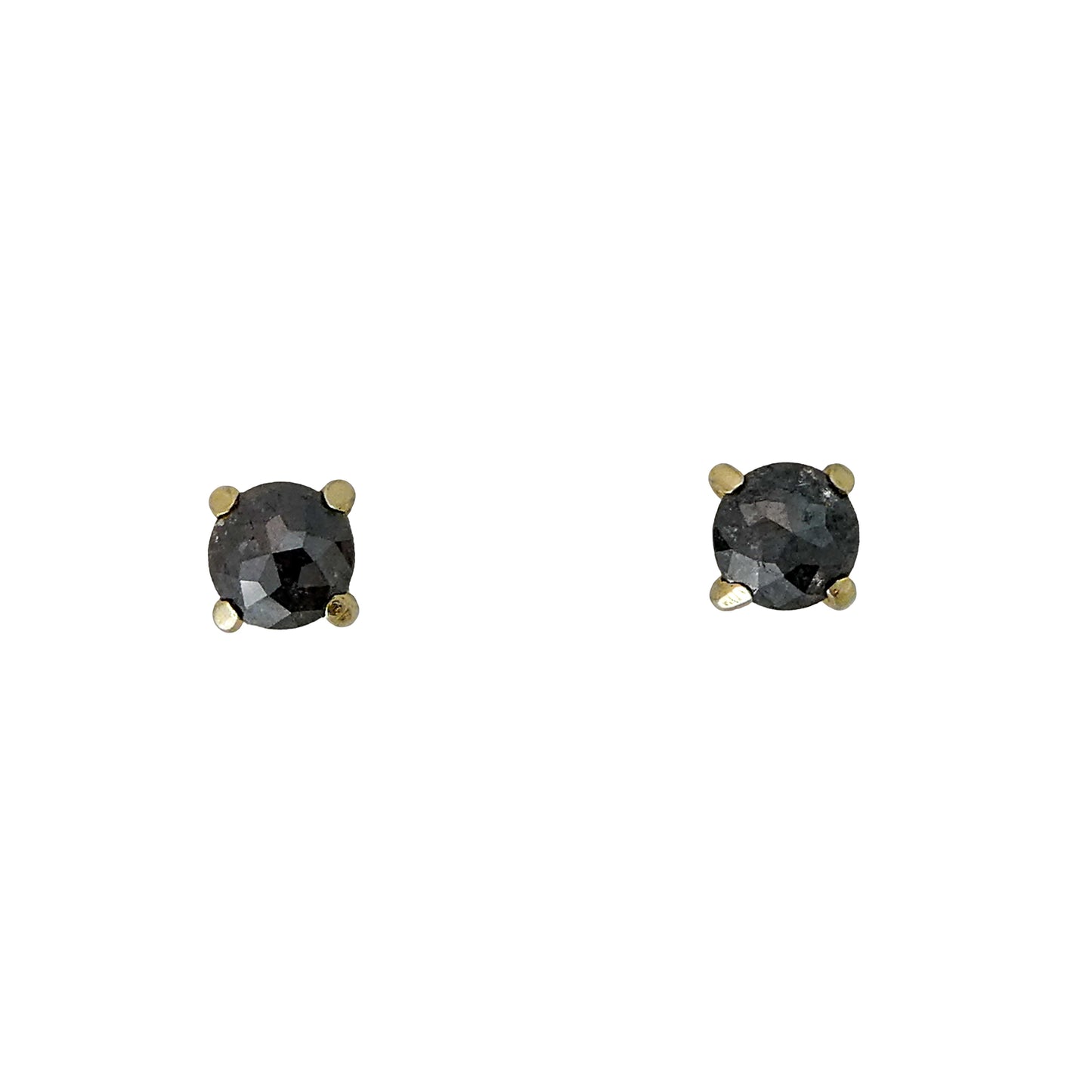 Rose-Cut Black Diamond and 14k Yellow Gold Prong Studs - 4mm rose cut diamond 4-prong stud Earrings | Ready to Ship