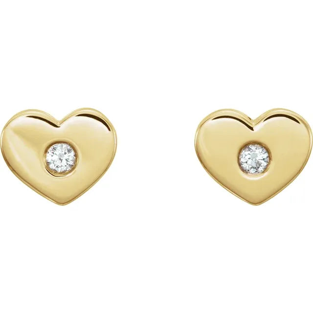 Gold Heart Studs with Diamonds - Diamond Earrings in 14k White, Rose or Yellow Gold