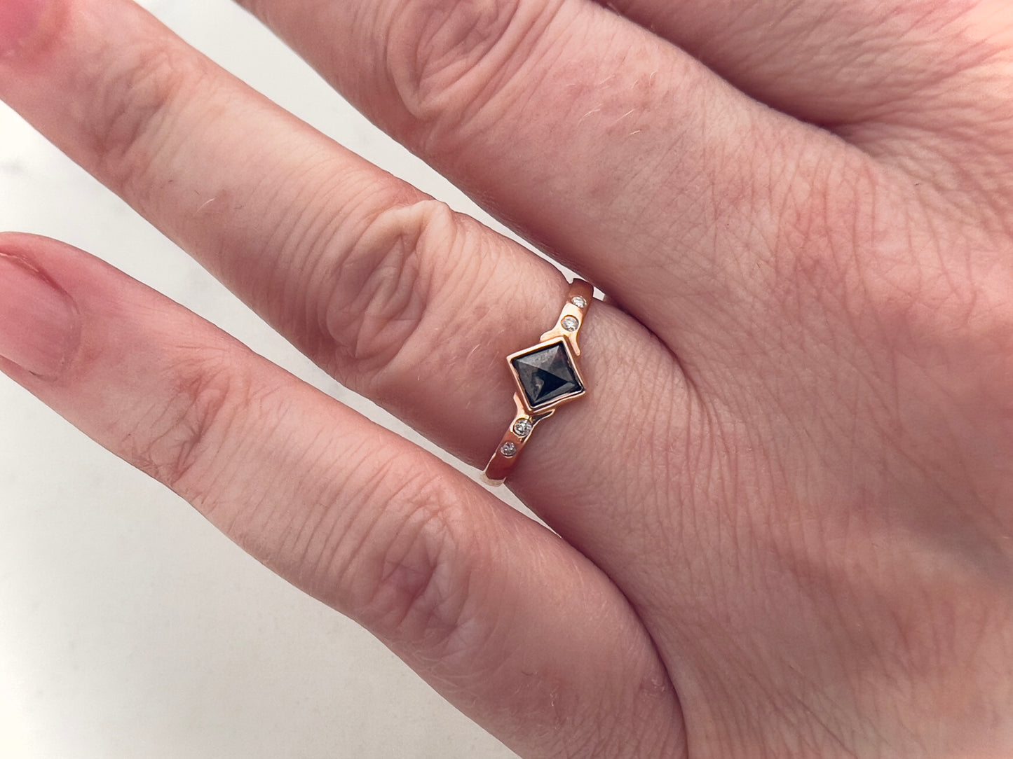 Square Rose-Cut Diamond and 14k Rose Gold Engagement Ring - Ready to ship in size 7