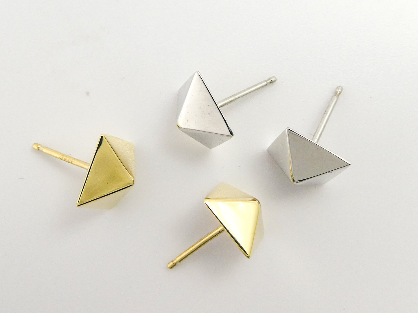 14k Gold Pyramid Studs, 8mm square spiked earrings in yellow, white or rose gold