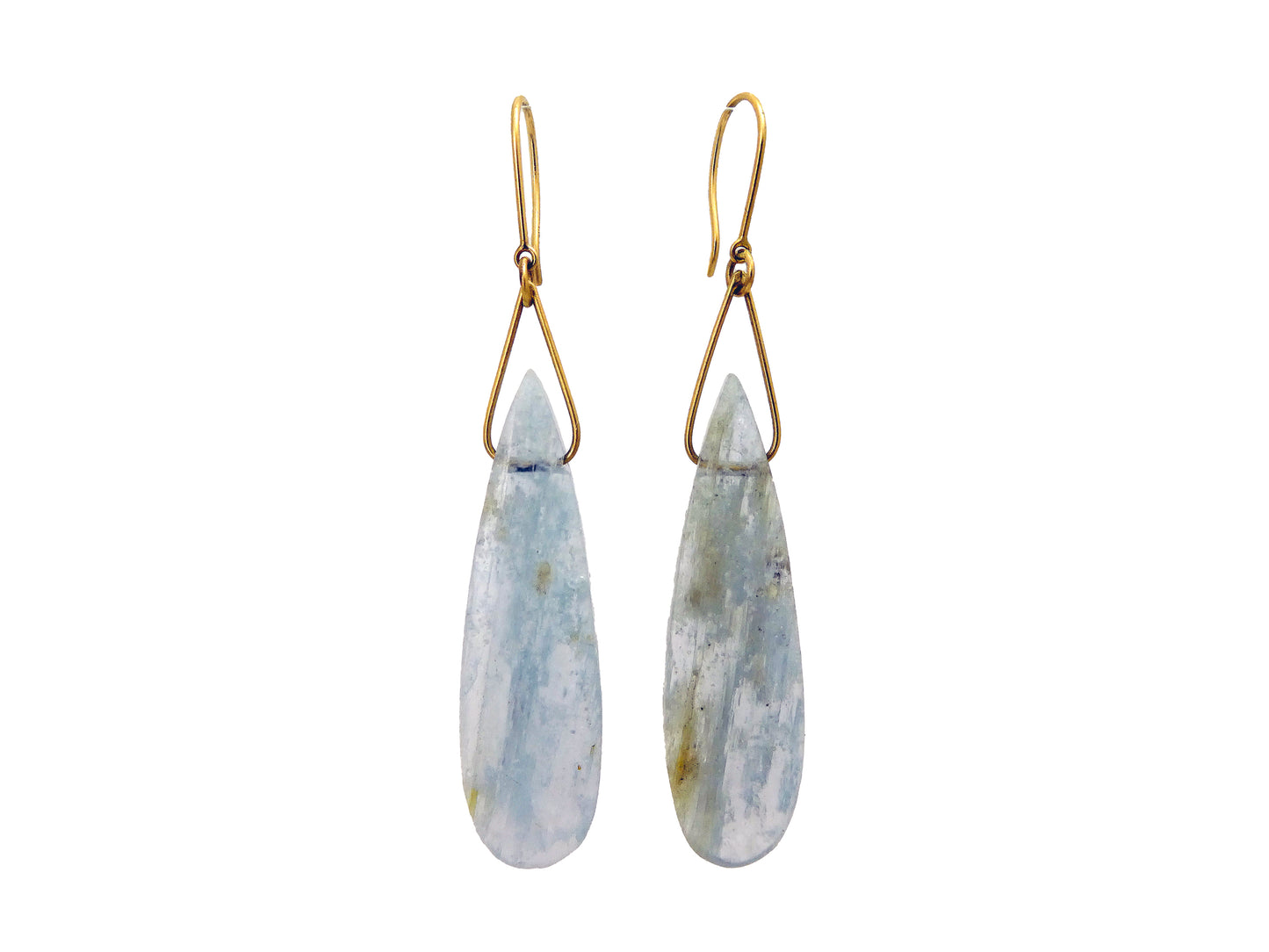 Sky Blue Kyanite Tear Drop 14k Yellow Gold Dangle Earrings