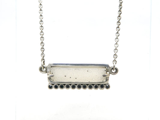 Drusy Agate and Back Spinel Necklace in Sterling Silver on 16" chain