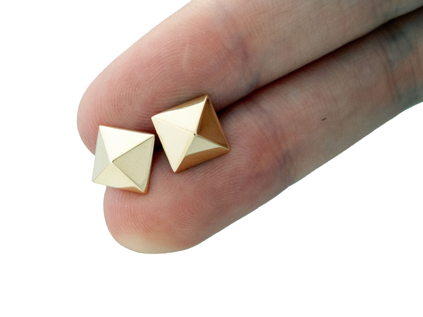 14k Gold Pyramid Studs, 8mm square spiked earrings in yellow, white or rose gold