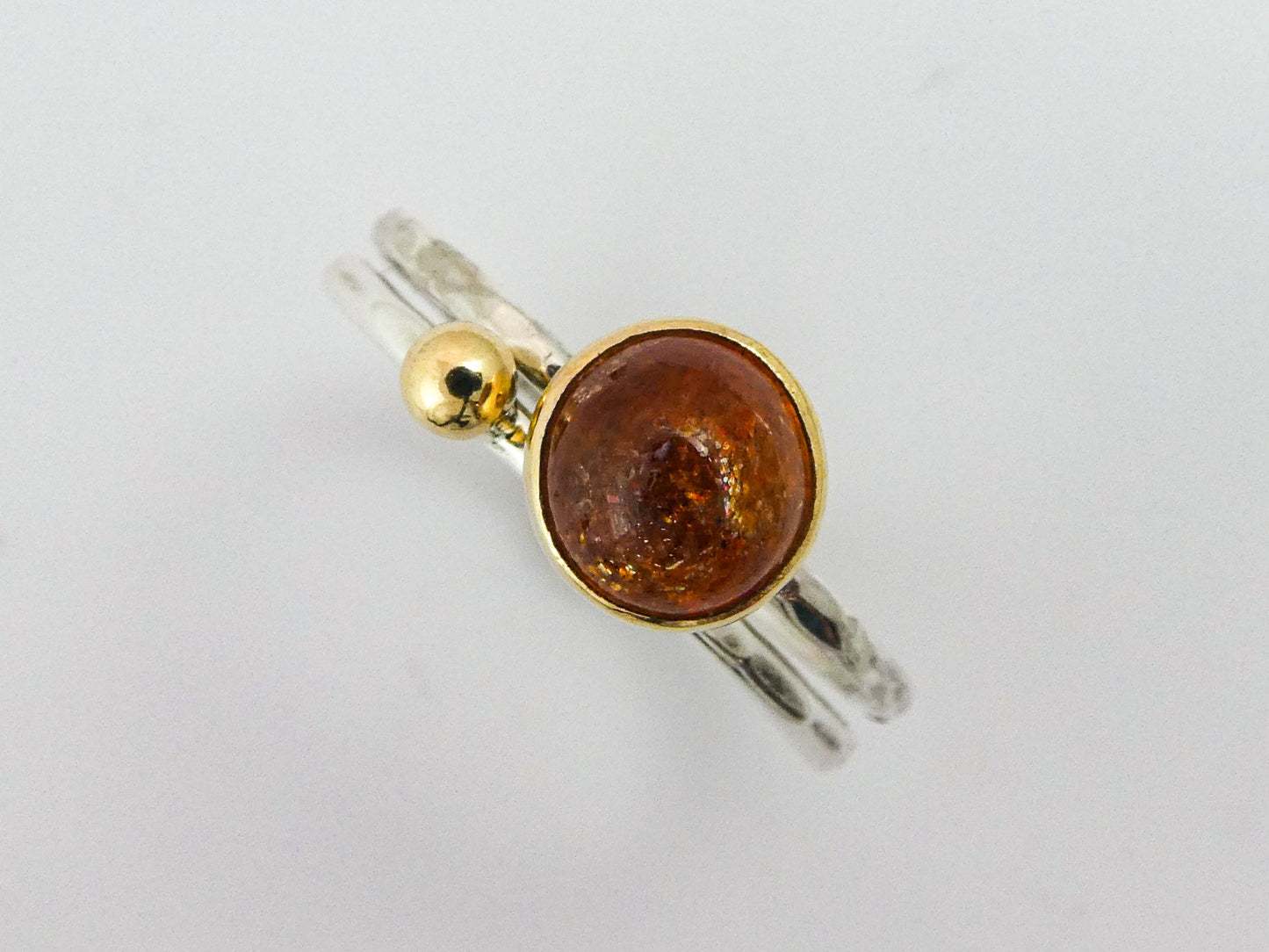 Golden Sunstone Gemstone in a 14k Yellow Gold Bezel on a Slim Silver Stacking Ring Set of 2, Size 5.5