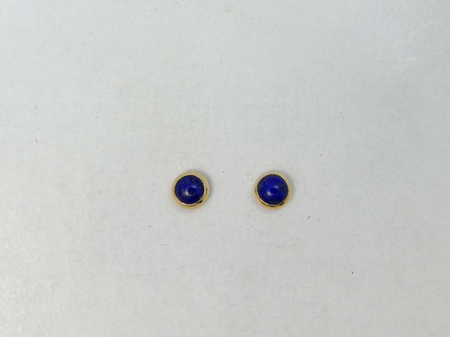 Small Lapis Lazuli Gold Bezel Stud Earrings,  4mm round blue cabochon in 14k gold bezel