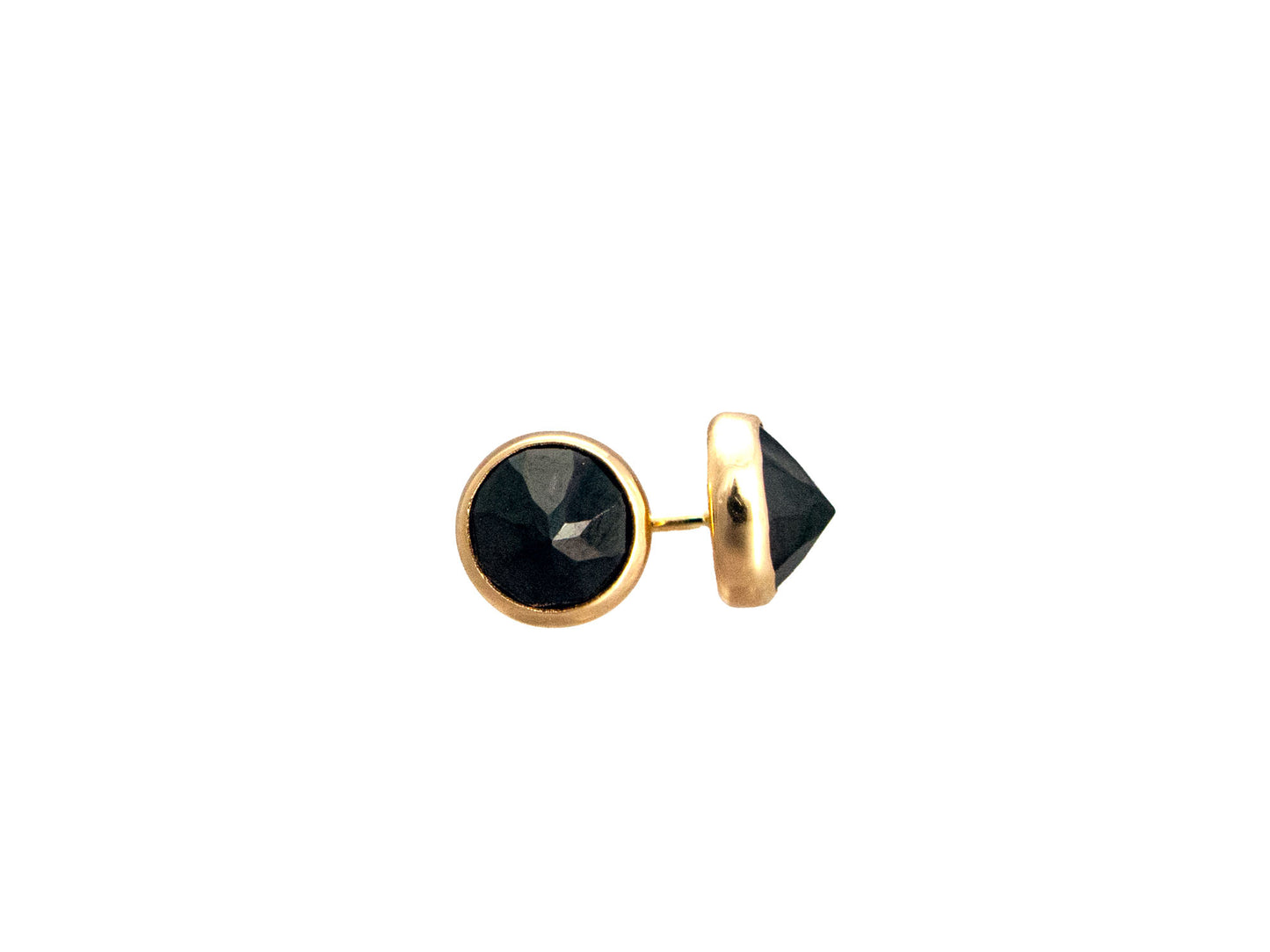 Black Spinel and Gold Spikes - 6mm solid 14k yellow gold Stud Earrings - Ready to Ship