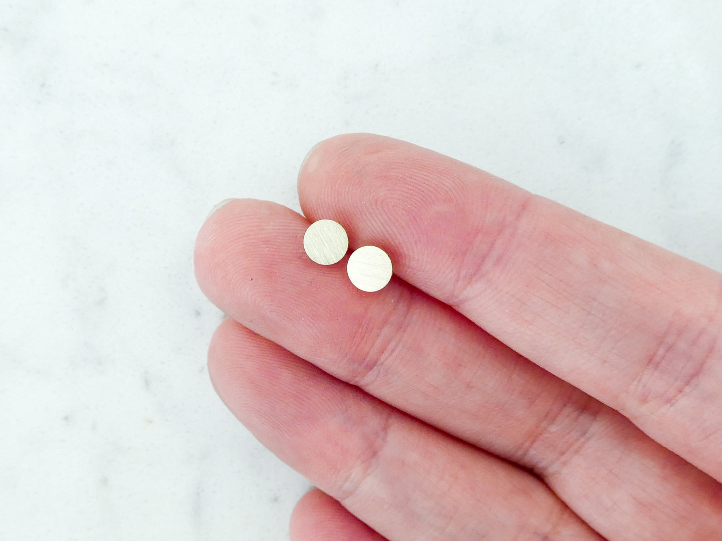 Gold Disk Studs in Solid 14k Gold, 1/4 inch (6mm) round flat earrings in matte 14k yellow, white or rose gold