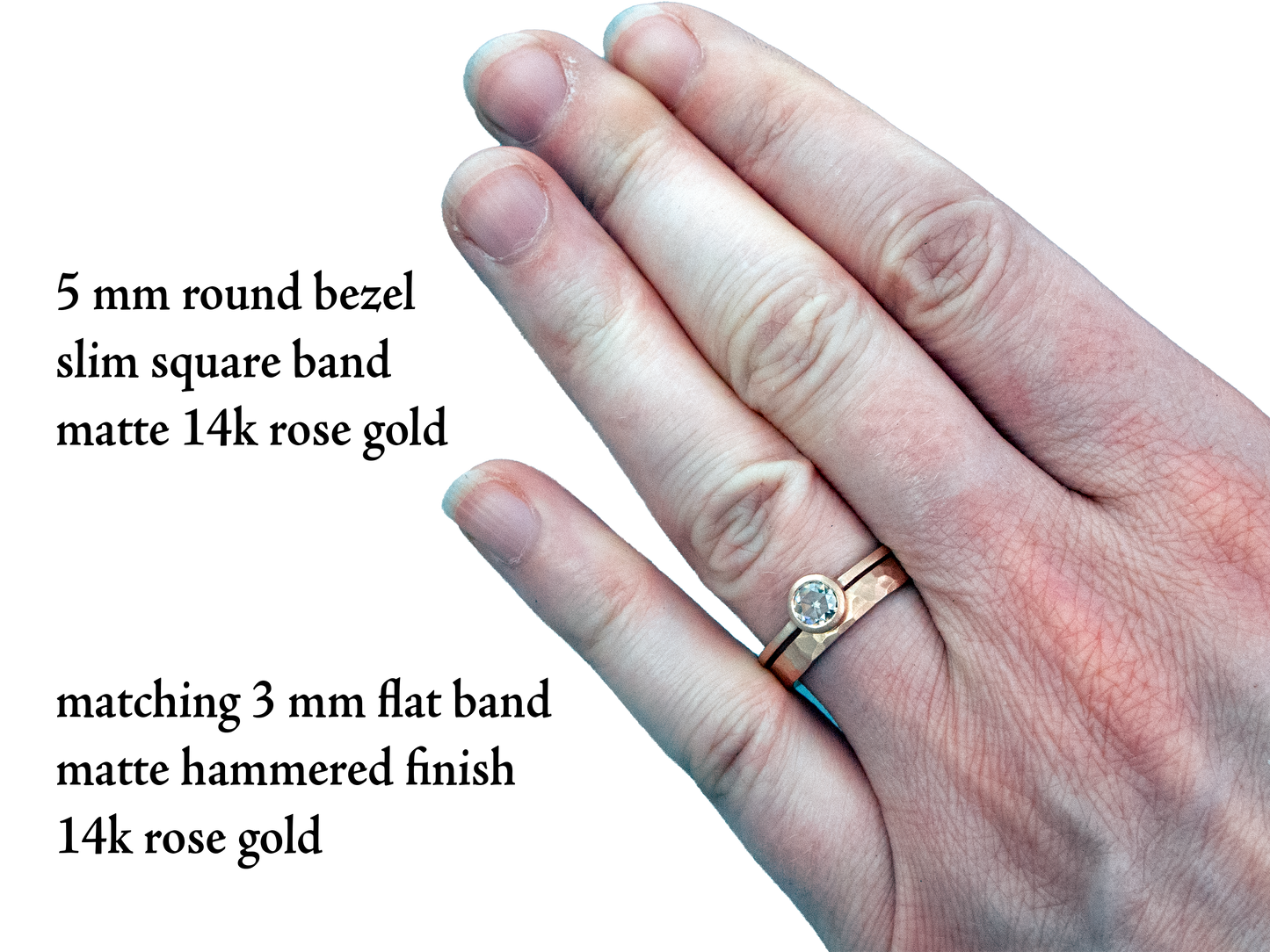 5mm Rose Cut Moissanite Engagement Ring in 14k Rose Gold Ready to Ship in Size 7