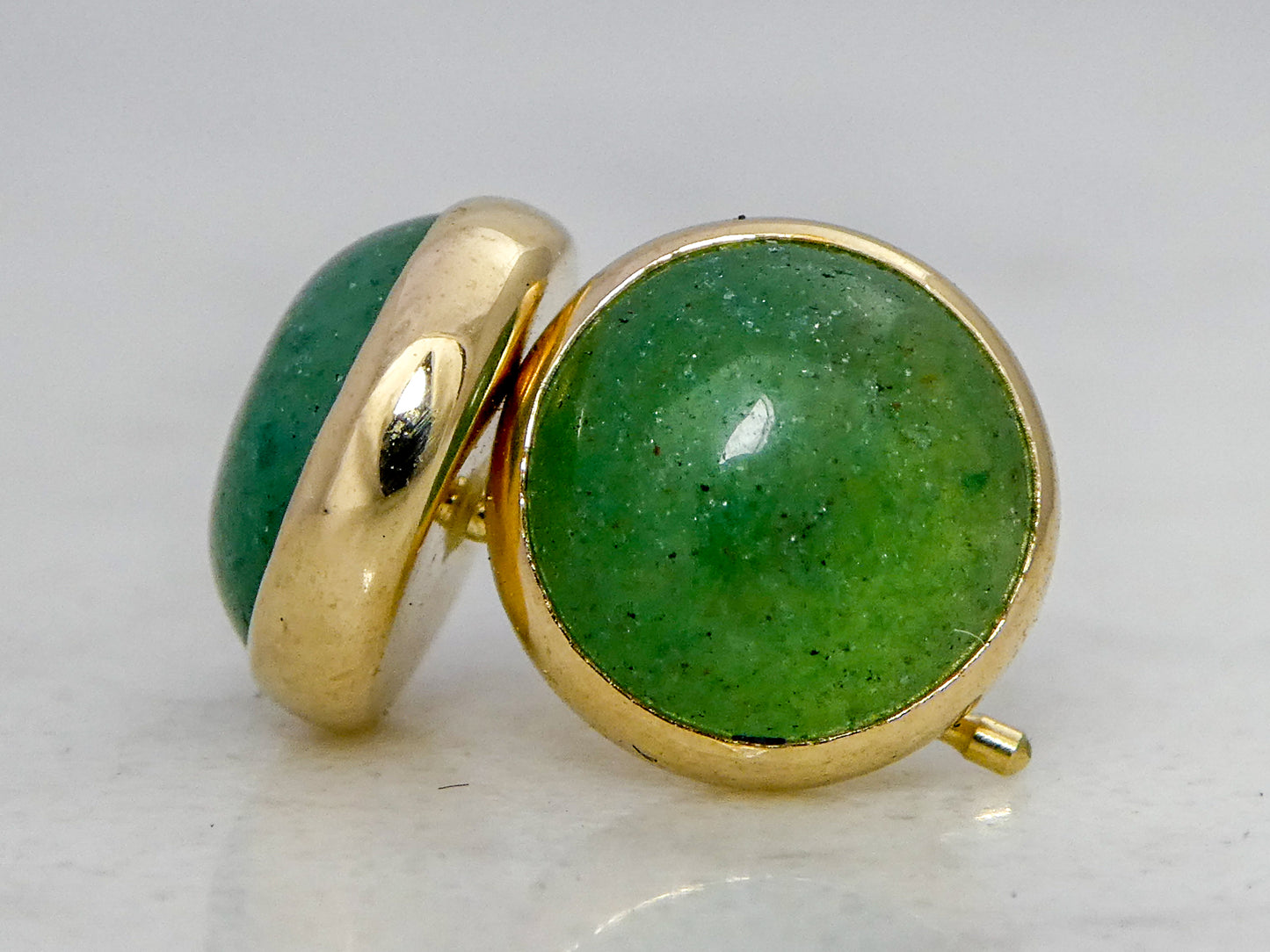 Green Aventurine in 14k Gold Bezel Studs - 8mm round cabochon earrings