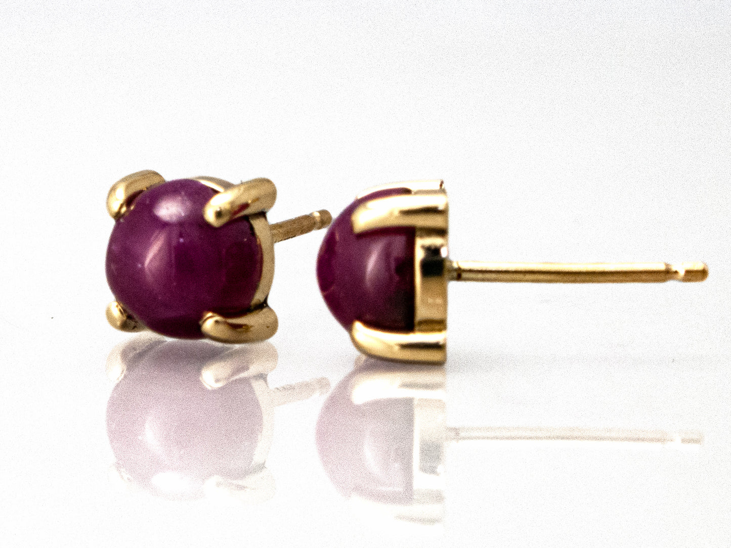 Four Prong Ruby Cabochon Studs in 14k Yellow Gold | 6 mm round natural ruby cabochon earrings