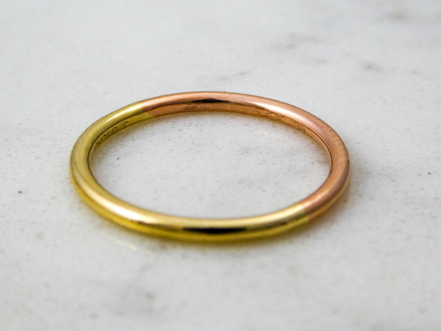 Two Tone Gold Round Women's Wedding Ring | 50/50 Partnership Band 1.25mm, 1.5mm or 2mm in Rose, Yellow or White Gold