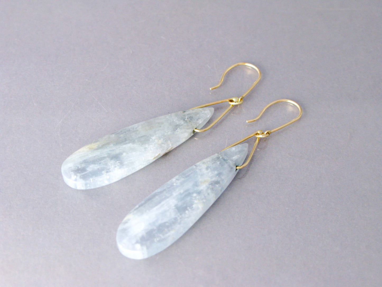 Sky Blue Kyanite Tear Drop 14k Yellow Gold Dangle Earrings