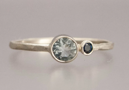 Two-Stone Aquamarine and Sapphire Ring in 14k White Gold | Moi et Petite Toi