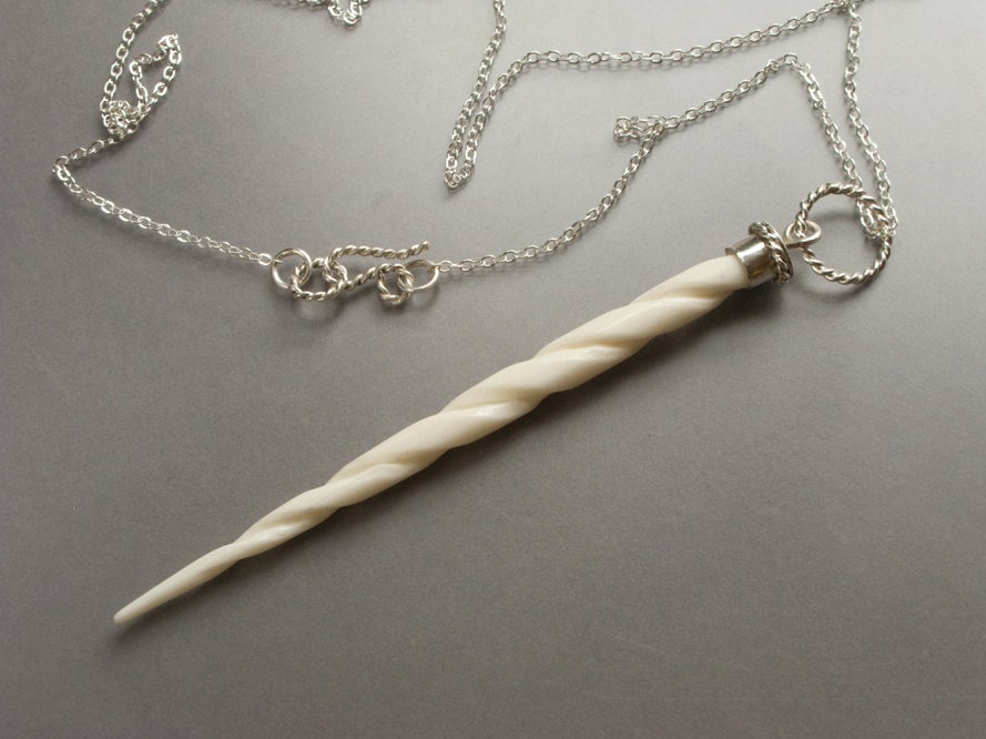 Narwhals Are Unicorns Too | Carved Bone Horn Necklace Wand Pendant in Sterling Silver | Ready to Ship