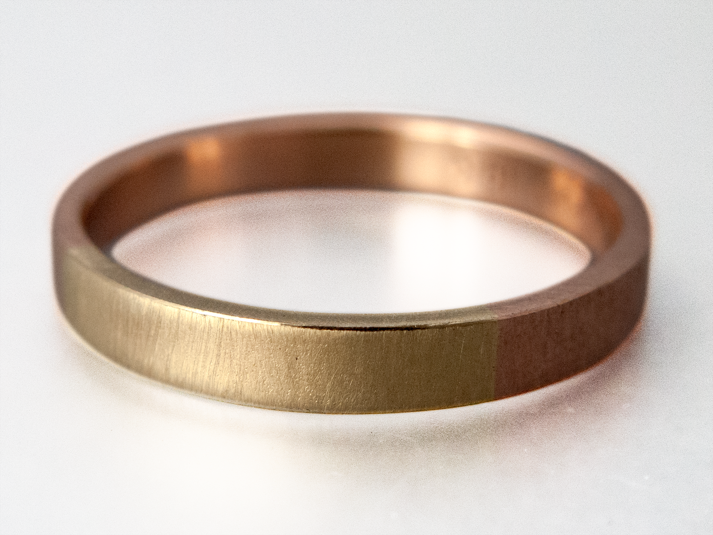 Wide, Flat, Two-Tone Gold Wedding Ring - Opposites Attract Band 75/25 mix of 14k White, Yellow or Rose Gold, 3mm-6mm width