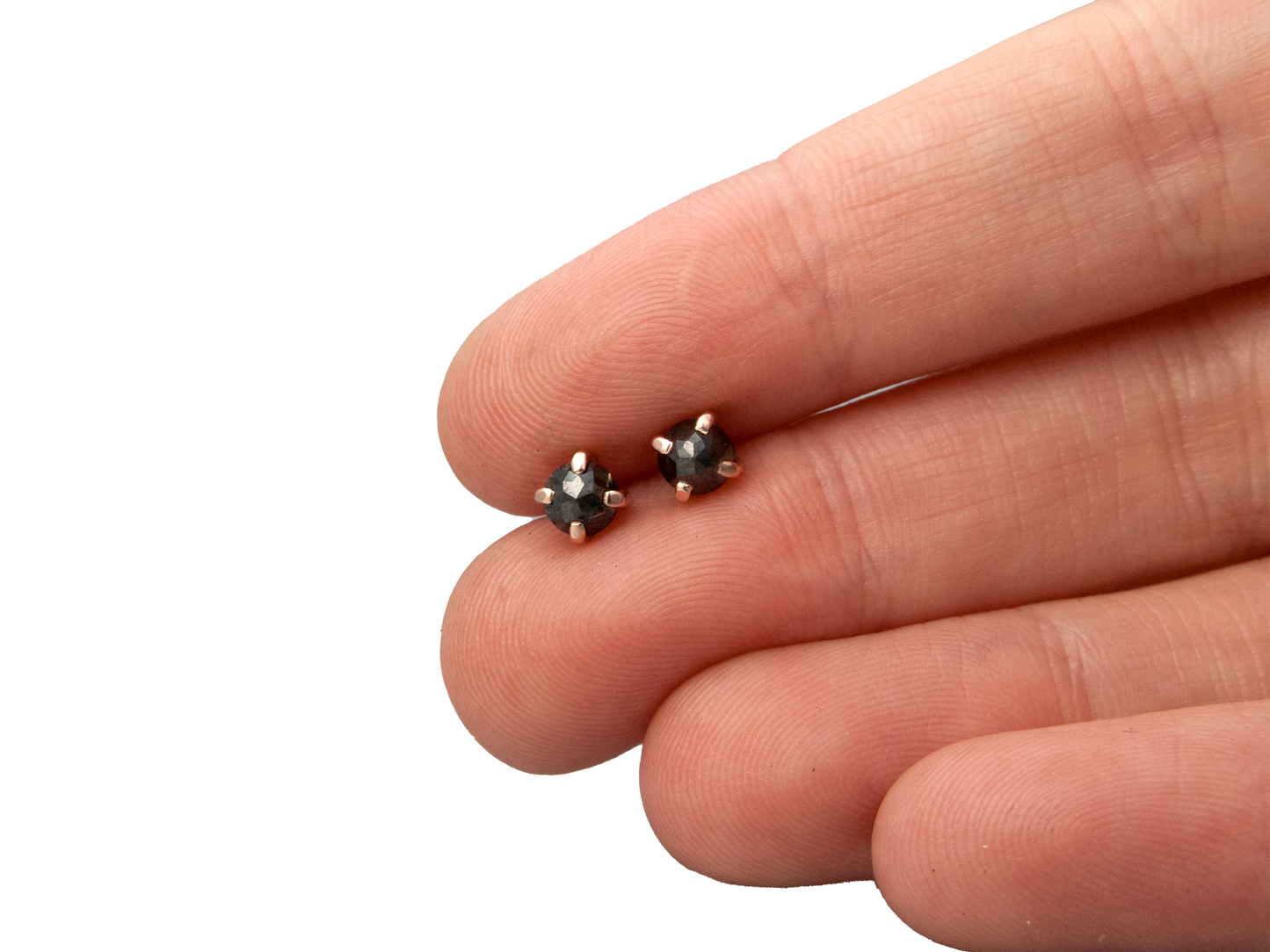 Rose Cut Black Diamond and 14k Rose Gold Studs, 0.77 carat, Ready to Ship