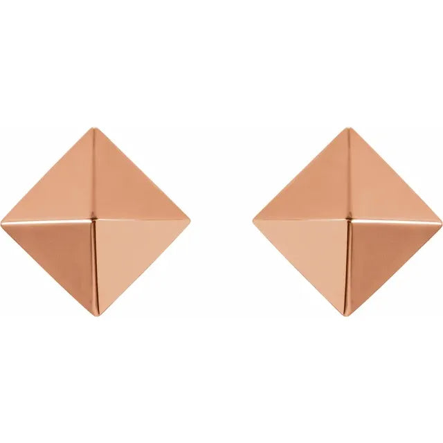 14k Gold Pyramid Studs, 8mm square spiked earrings in yellow, white or rose gold