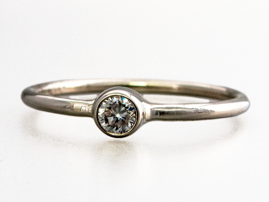 Solitaire Diamond Engagement Ring - 3mm-5mm Reclaimed Diamond in a Straight Bezel and a 1.3mm Round Band in 14k Gold