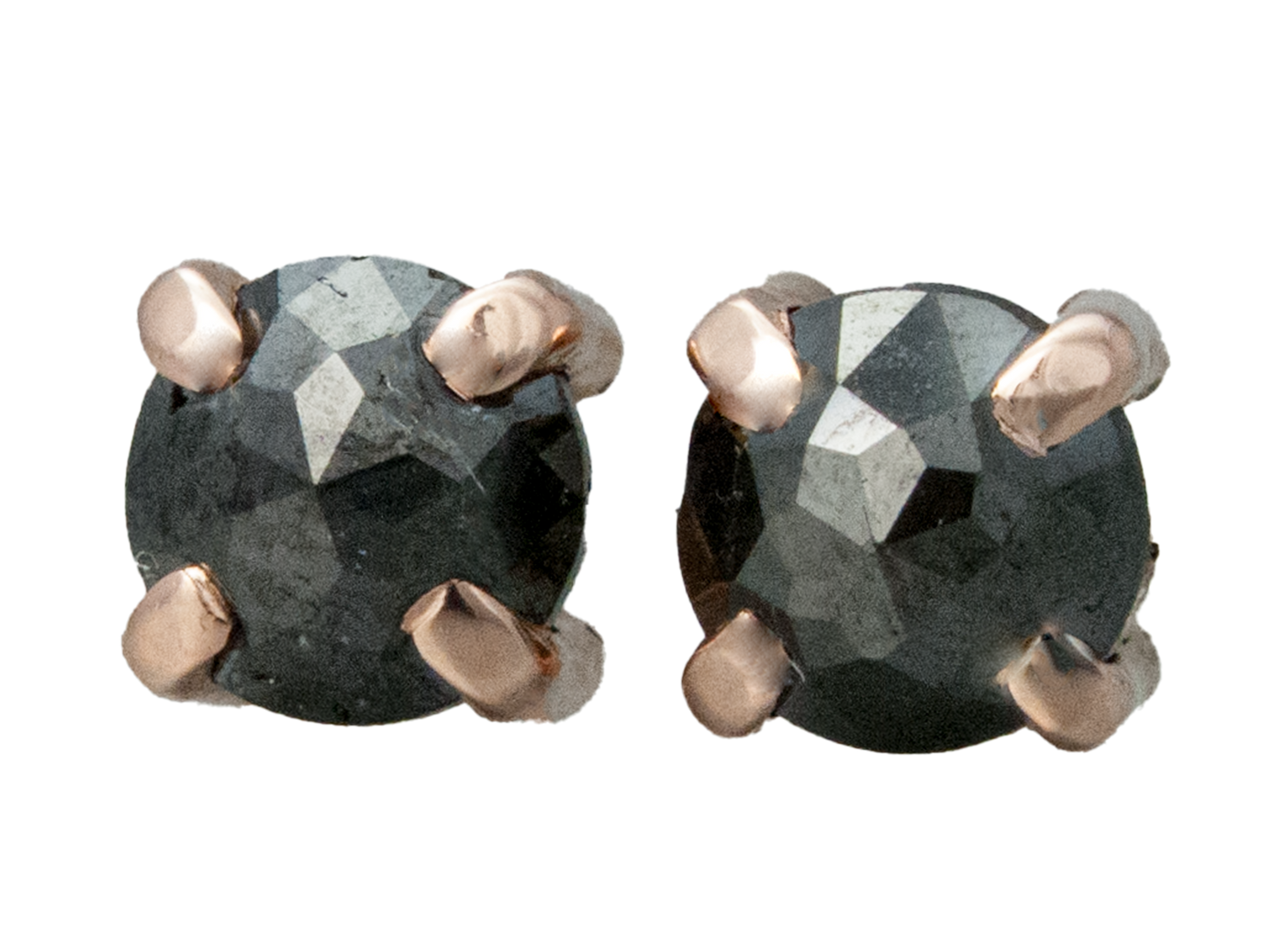 Rose Cut Black Diamond and 14k Rose Gold Studs, 0.77 carat, Ready to Ship