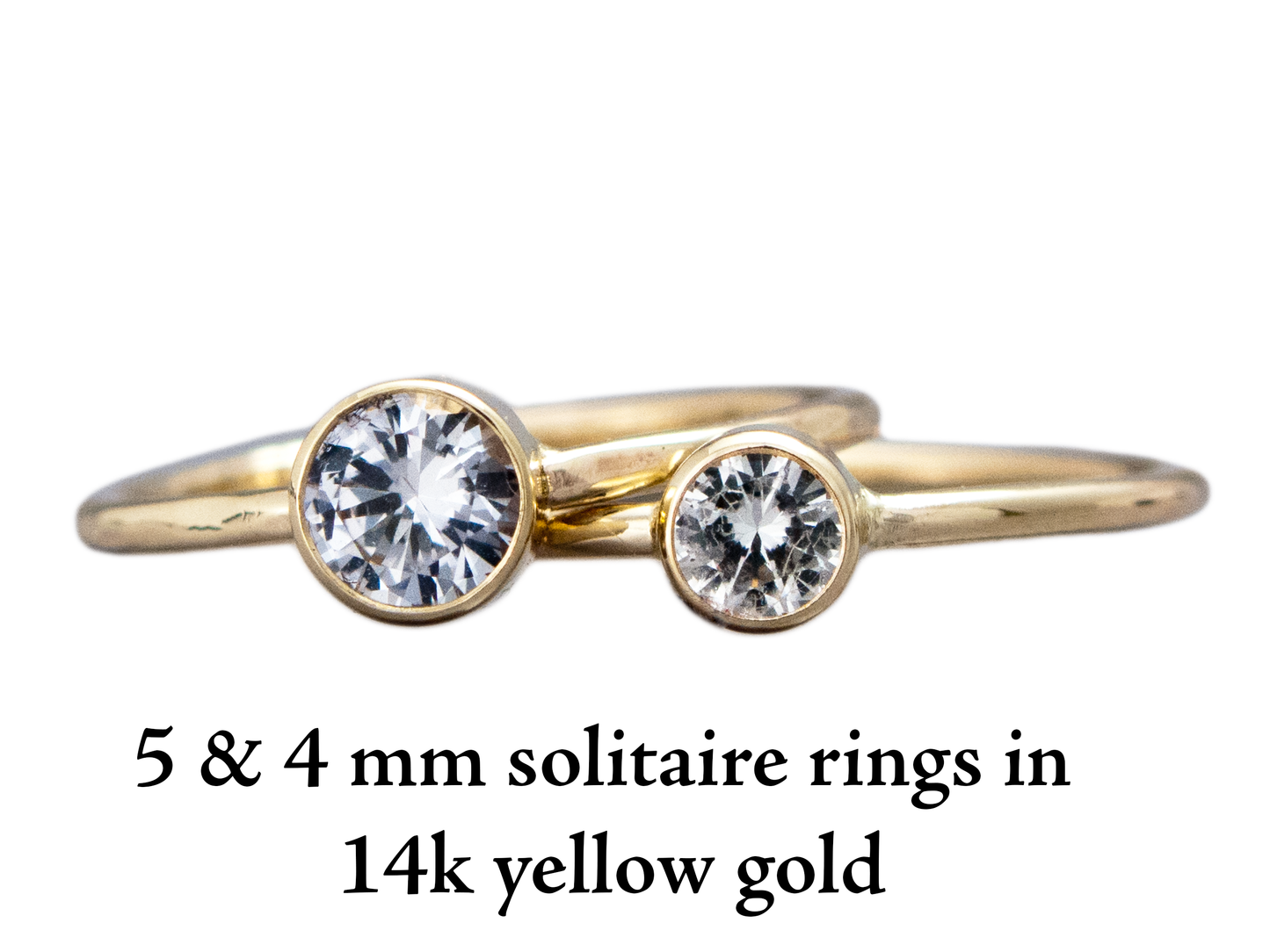 Solitaire Diamond Engagement Ring - 3mm-5mm Reclaimed Diamond in a Straight Bezel and a 1.3mm Round Band in 14k Gold