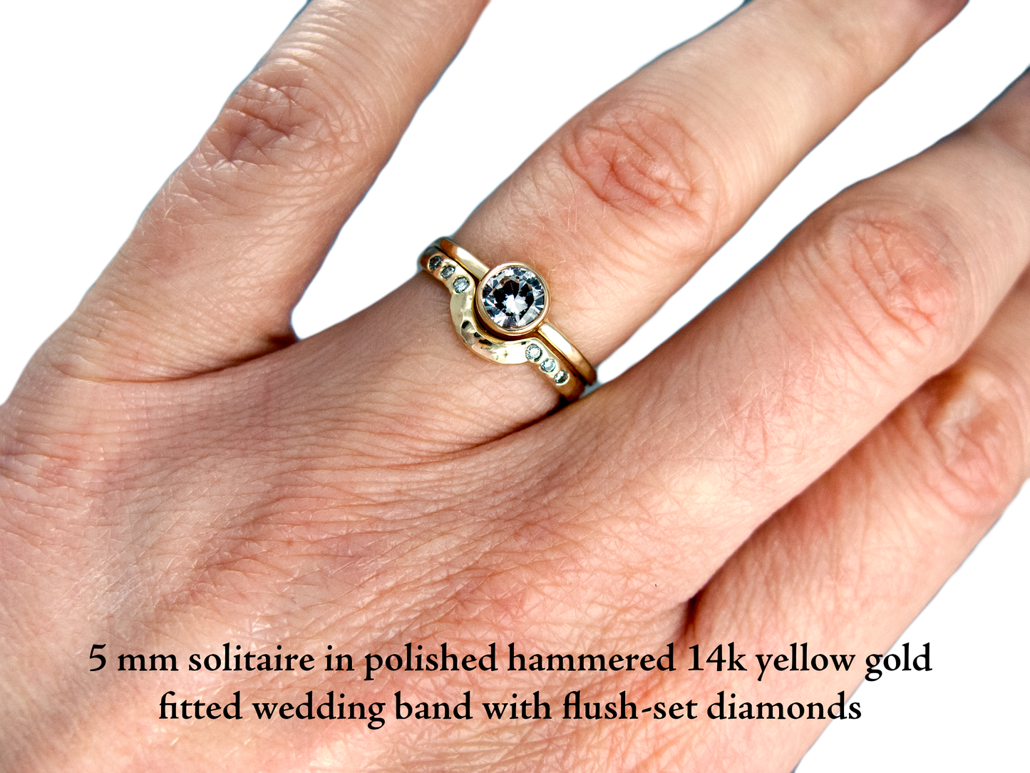 Solitaire Diamond Engagement Ring - 3mm-5mm Reclaimed Diamond in a Straight Bezel and a 1.3mm Round Band in 14k Gold