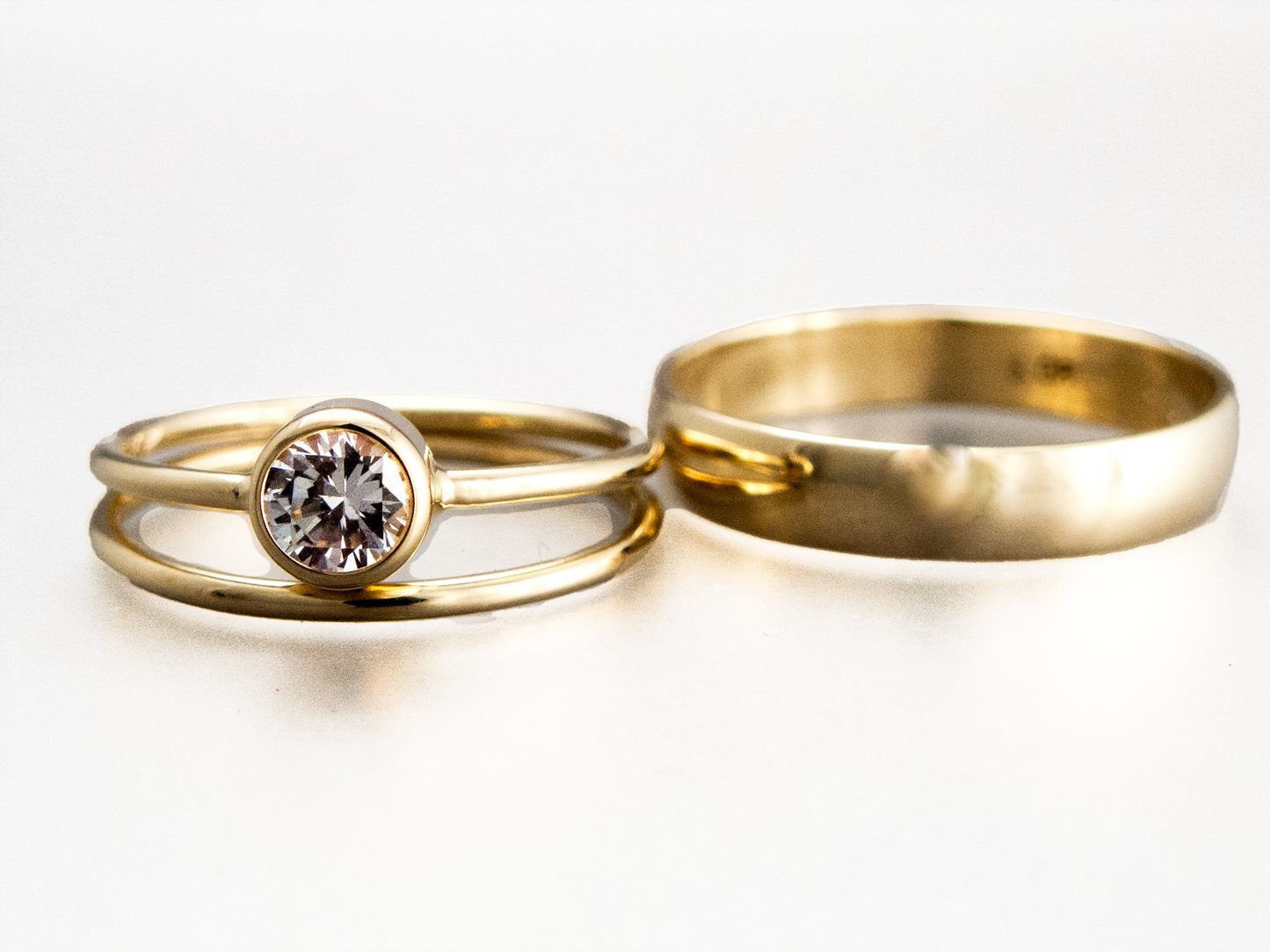 Solitaire Diamond Engagement Ring - 3mm-5mm Reclaimed Diamond in a Straight Bezel and a 1.3mm Round Band in 14k Gold