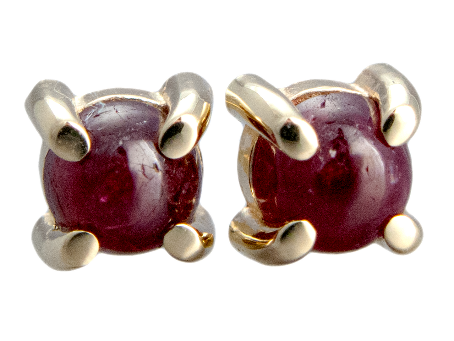 Small Ruby Cabochon Stud Earrings in 14k Gold Prong Settings | Choice of rose, yellow or white gold
