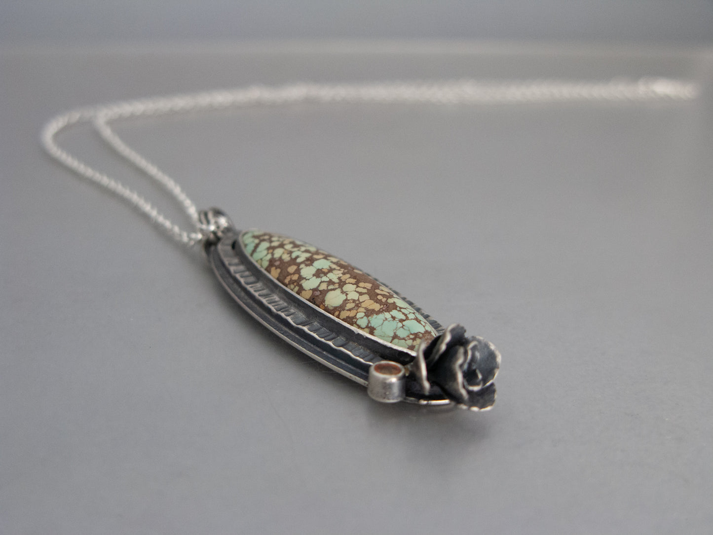 Turquoise and Golden Sapphire Necklace in Sterling Silver with a Hand Cast Succulent