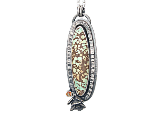 Turquoise and Golden Sapphire Necklace in Sterling Silver with a Hand Cast Succulent