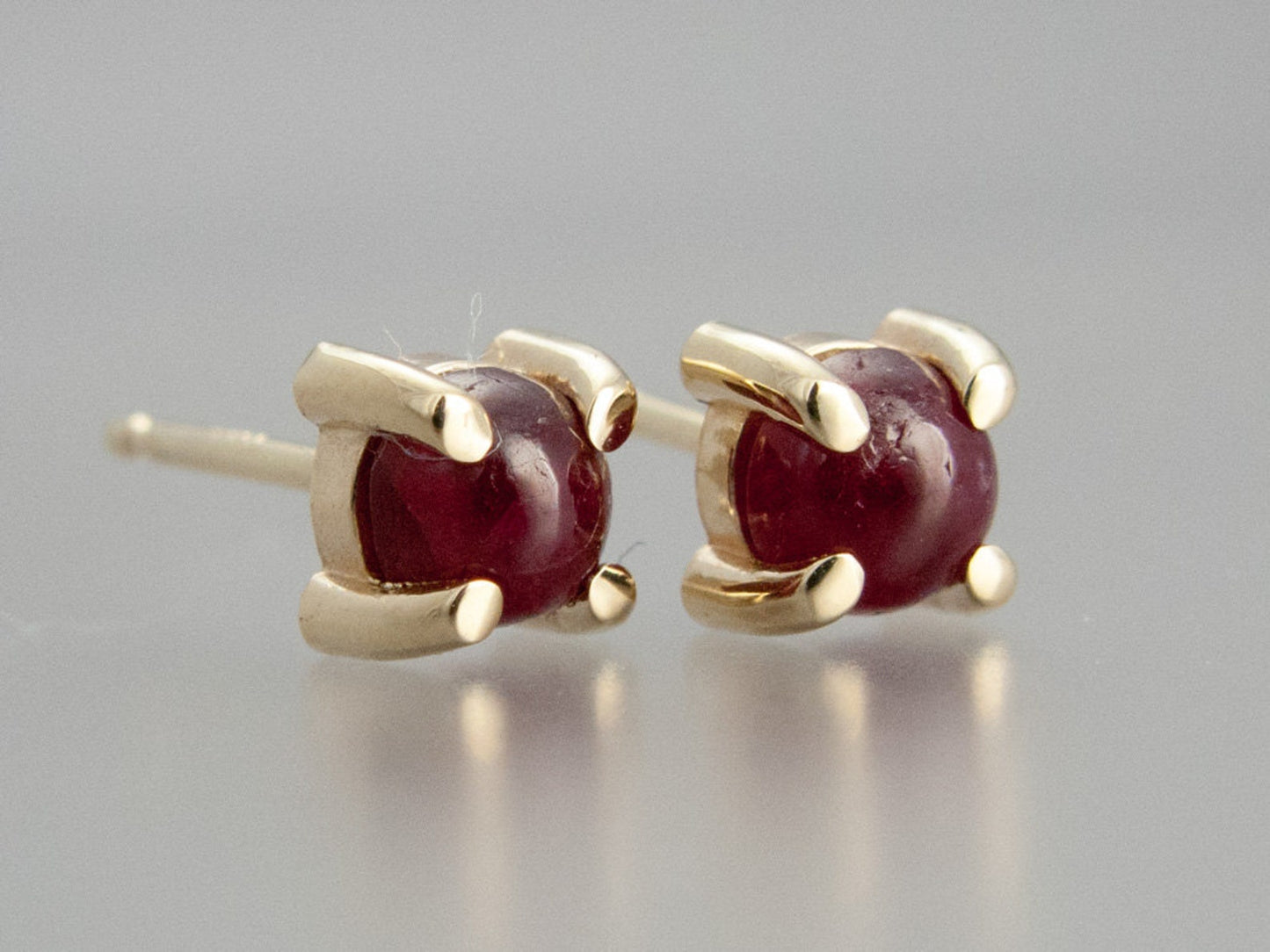 Small Ruby Cabochon Stud Earrings in 14k Gold Prong Settings | Choice of rose, yellow or white gold