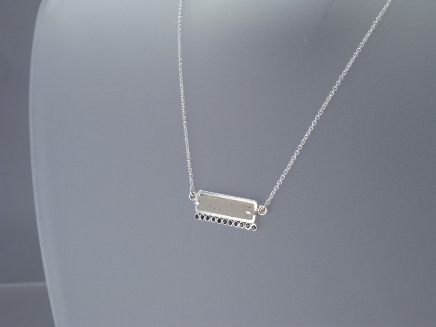 Drusy Agate and Back Spinel Necklace in Sterling Silver on 16" chain