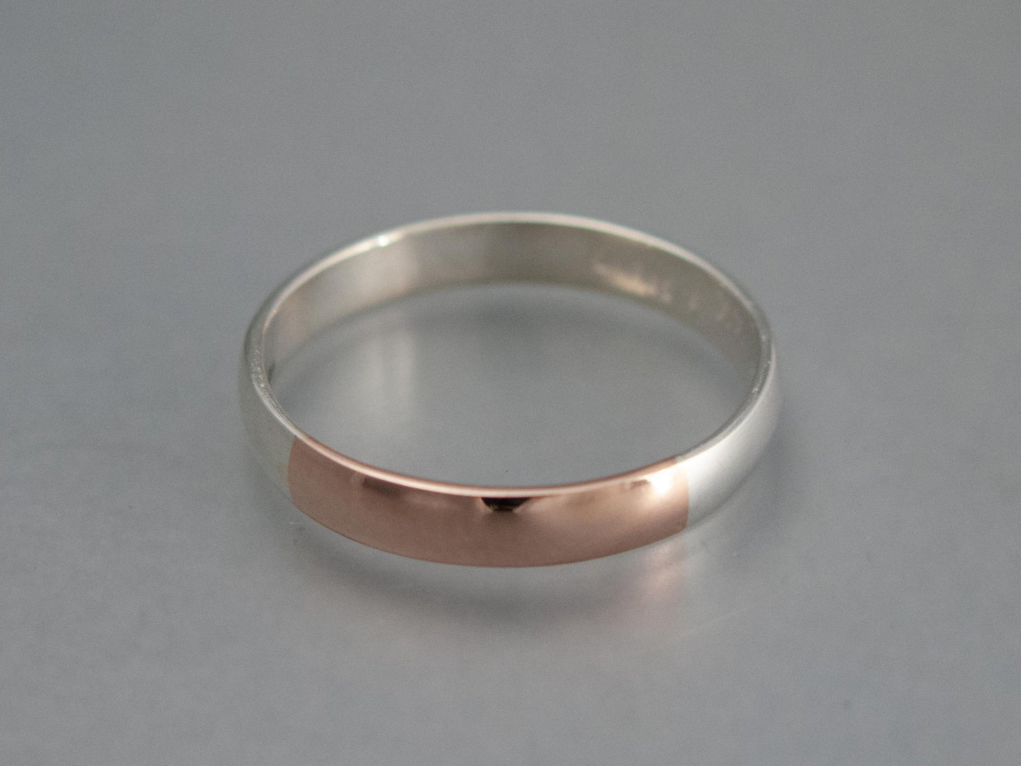 Wide Mixed Metals Wedding Band | Low Domed Opposites Attract Band in Sterling Silver with 14k Rose or Yellow Gold