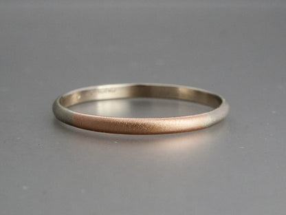 Two-Tone 14k Gold Half-Round Wedding Band - Opposites Attract Ring in a 75/25 split of White, Yellow or Rose Gold