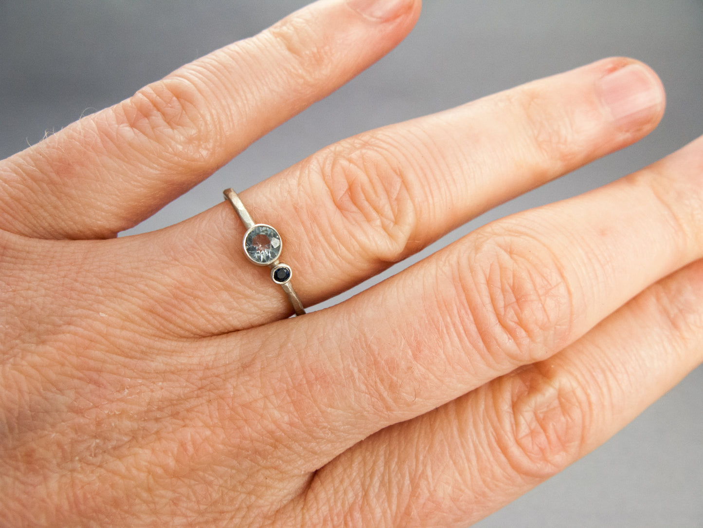 Two-Stone Aquamarine and Sapphire Ring in 14k White Gold | Moi et Petite Toi