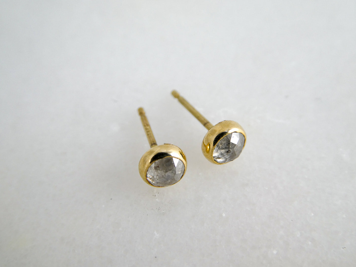 Ice White Rose-Cut Diamond Studs in 14k Yellow Gold Bezels, 0.64 carat and Ready to Ship