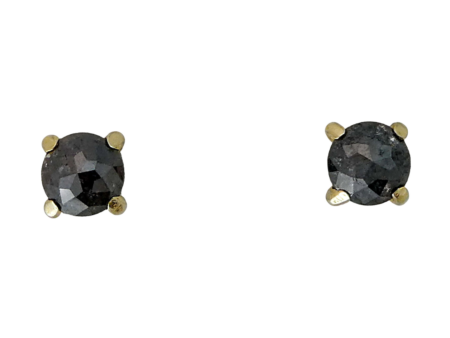 Rose-Cut Black Diamond and 14k Yellow Gold Prong Studs - 4mm rose cut diamond 4-prong stud Earrings | Ready to Ship