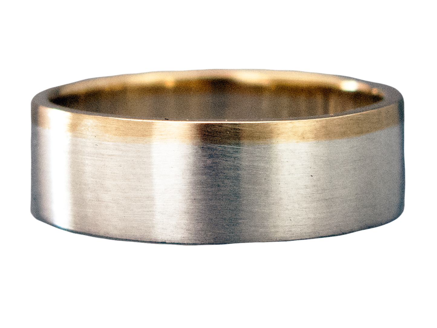 Part Of You Wide Flat Mixed Silver and Gold Wedding Band- Choice of 3mm-8mm widths, silver with a 1mm rail in white, rose or yellow gold