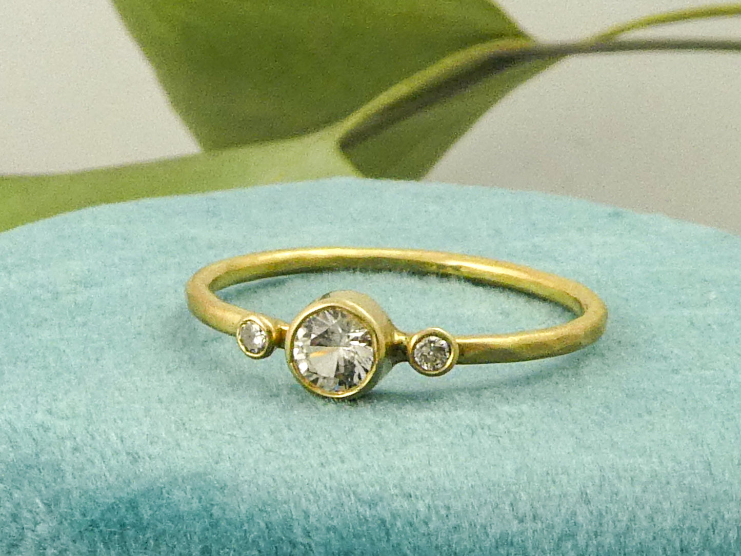 Three-Stone White Sapphire and Diamond Ring in 14k Gold | Made to order in yellow, rose or white gold