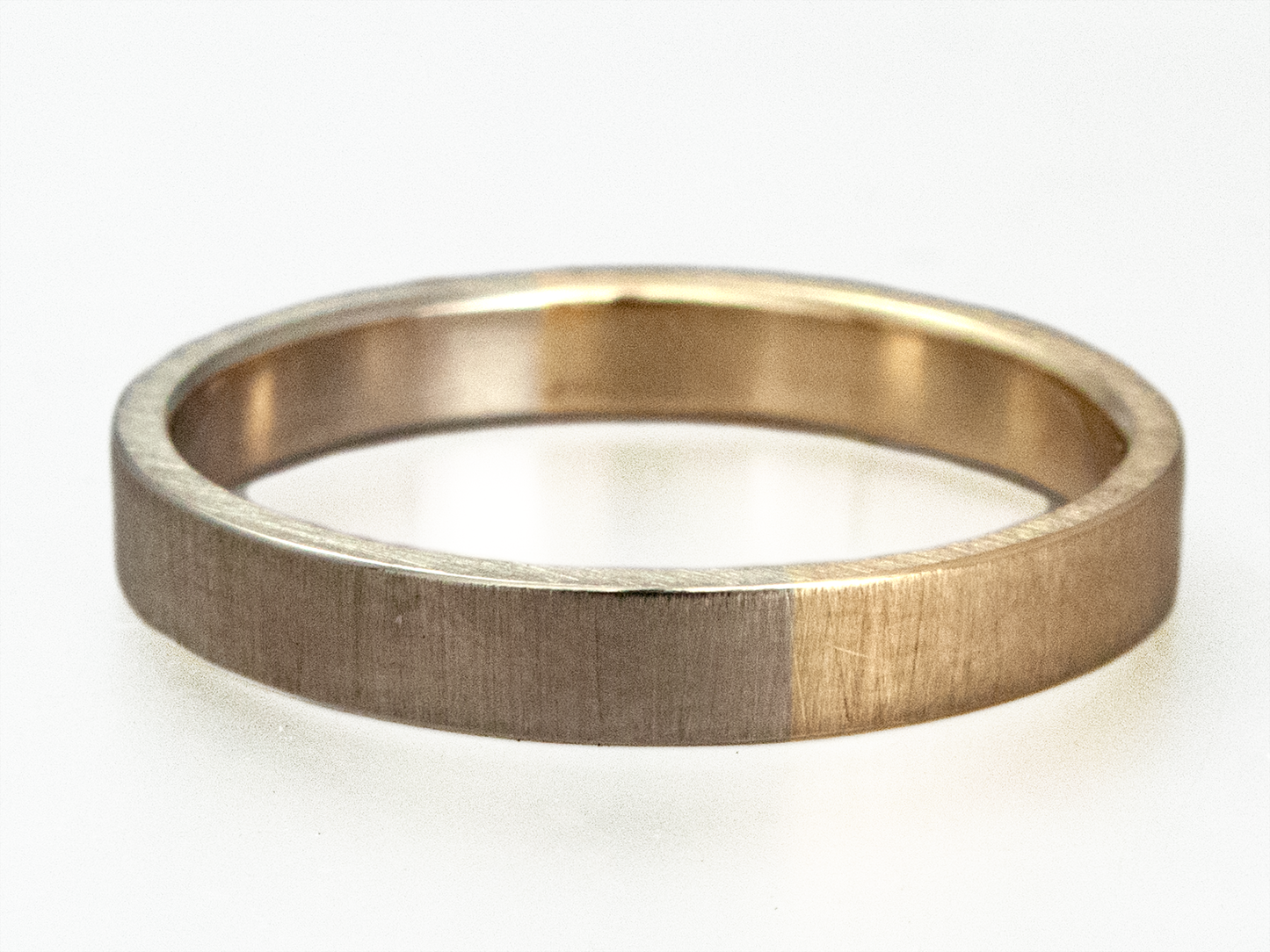 50/50 Partnership Wide Flat Two Tone Gold Wedding Ring - mix of 14k white, yellow or rose gold, 3mm-6mm width