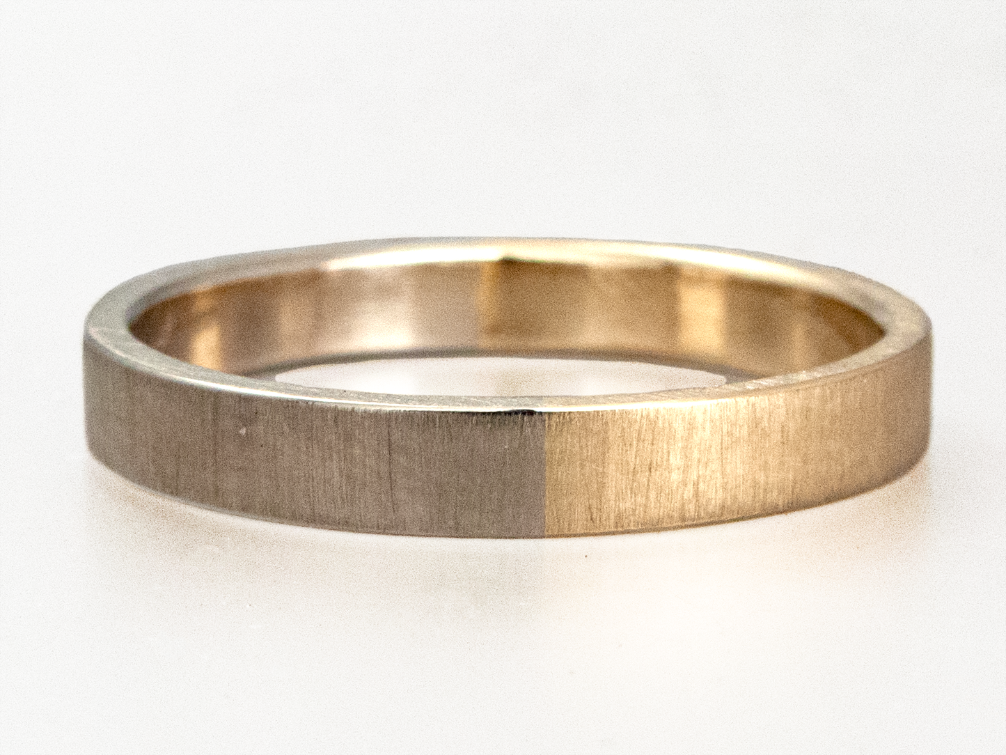 50/50 Partnership Wide Flat Two Tone Gold Wedding Ring - mix of 14k white, yellow or rose gold, 3mm-6mm width