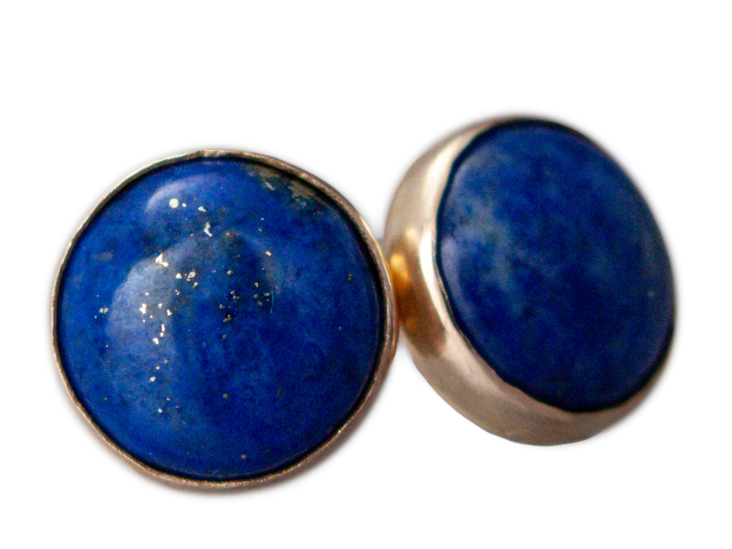 Lapis Lazuli Gold Stud Earrings - 8mm solid 14k gold settings, posts and backs